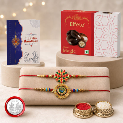 Designer Rakhi Combo with Choco Magic (32gm) | Rakhi for Brother/sister | Assorted Rakhi