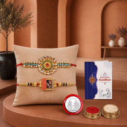 periapt Designer Rakhi Combo Gift For Brother | Coin | Roli & Chawal | Greeting Card