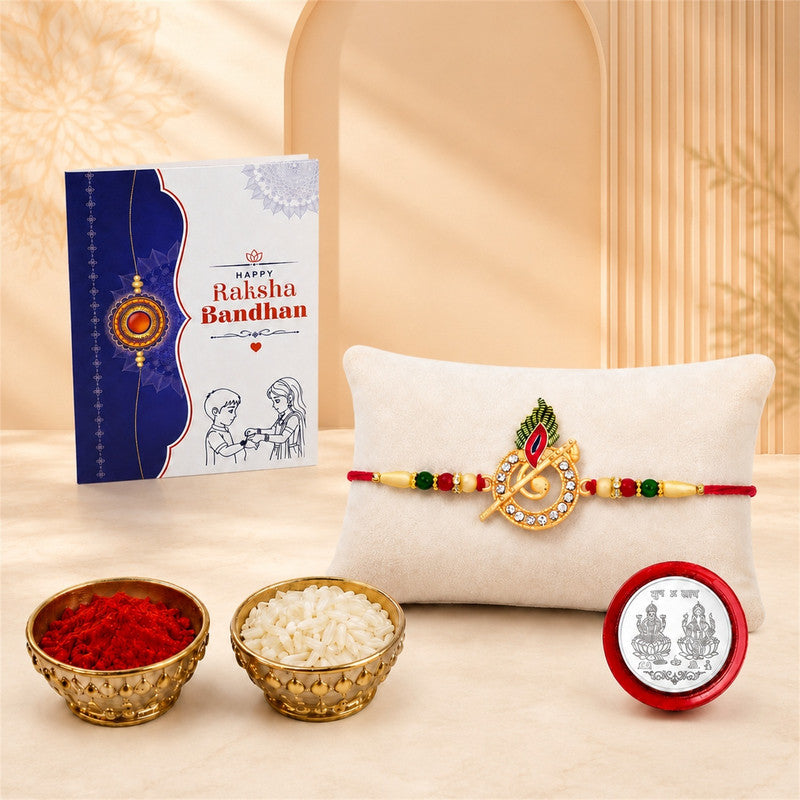 periapt Designer Rakhi Gift Set with Roli Chawal, Greeting Card & Coin | Assorted Rakhi