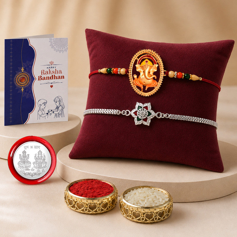 periapt Bracelet Rakhi Combo Gift For Brother | Coin | Roli & Chawal | Greeting Card