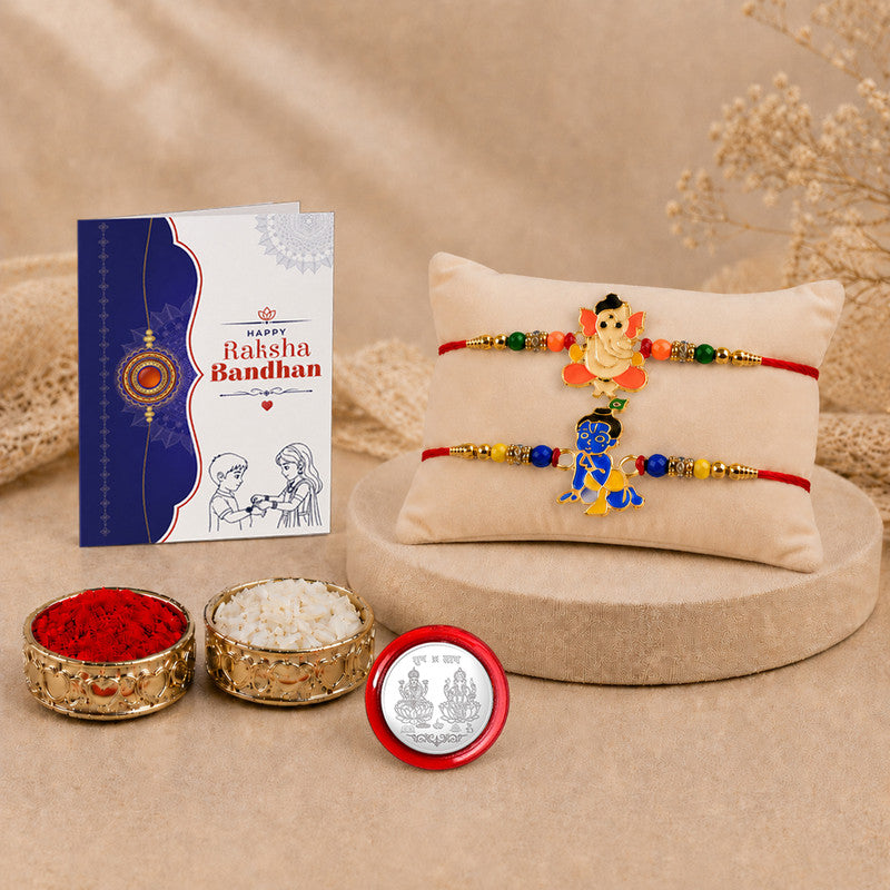 periapt Designer Rakhi Combo Gift For Brother | Coin | Roli & Chawal | Greeting Card