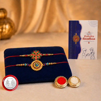 periapt Designer Rakhi Combo Gift For Brother | Coin | Roli & Chawal | Greeting Card