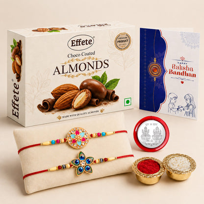 DeoDap Designer Rakhi Combo Gift Set for Brother | Almnond 32 Gm | Chocolate | Assorted