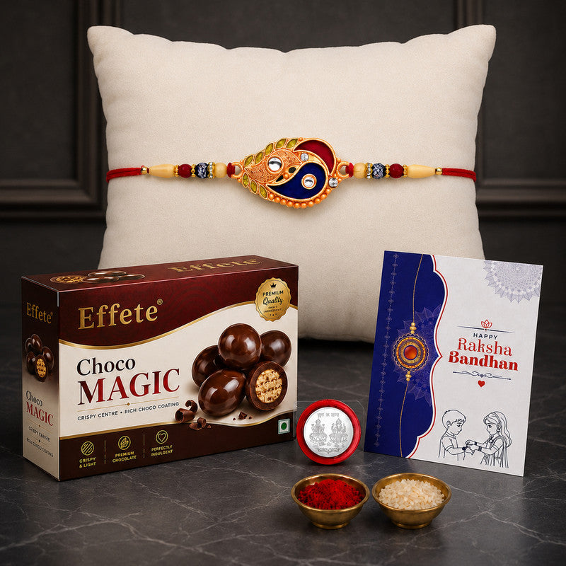 DeoDap Designer Rakhi Combo for Brother with Chocolate Magic(32-GM)Rakhi Gift | Assorted