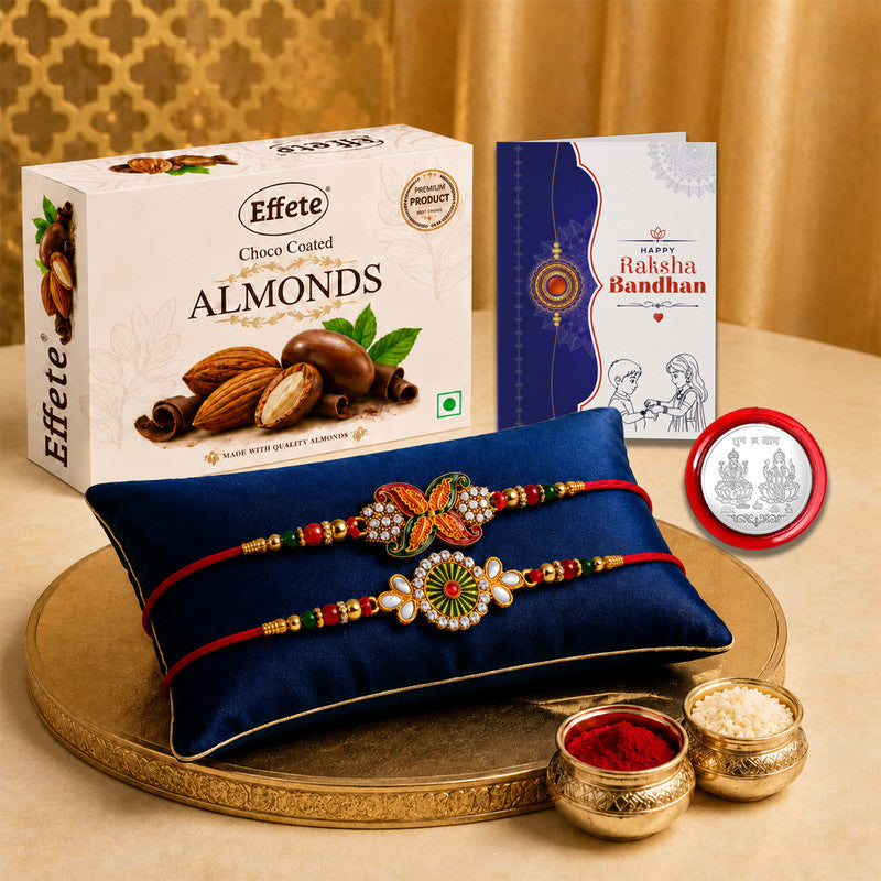 Designer Rakhi Combo for Brother with Chocolate Almond (32-GM)Rakhi Set | Assorted Rakhi