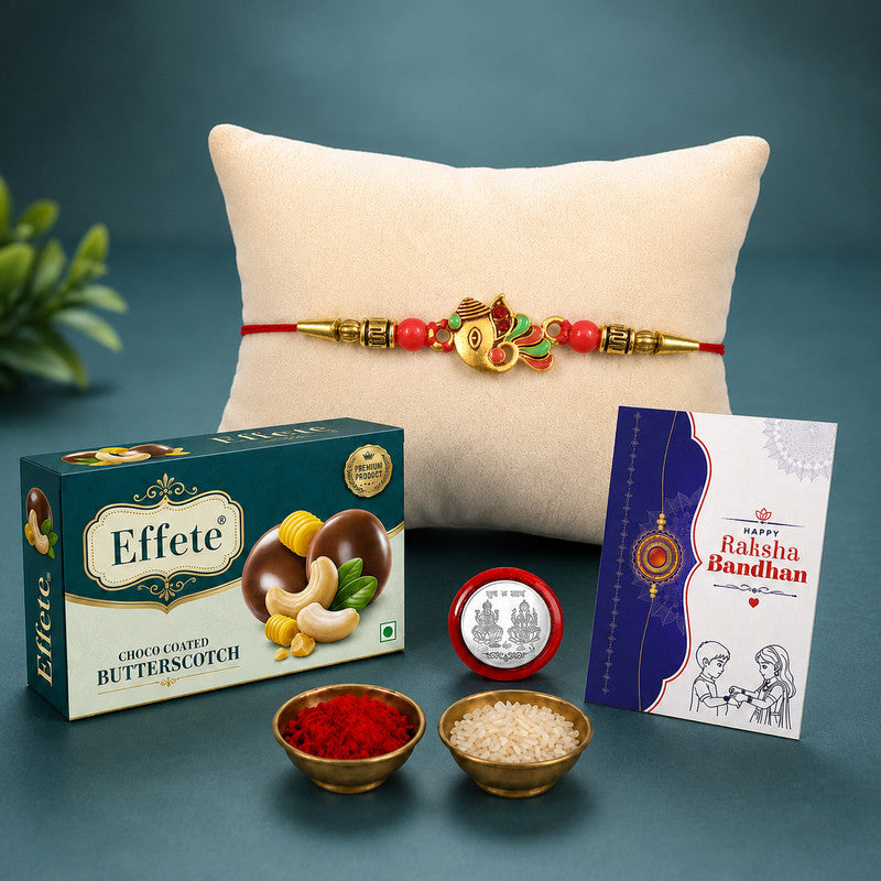 DeoDap Designer Rakhi Combo Gift Set for Brother | Butterscotch 32Gm | Chocolate