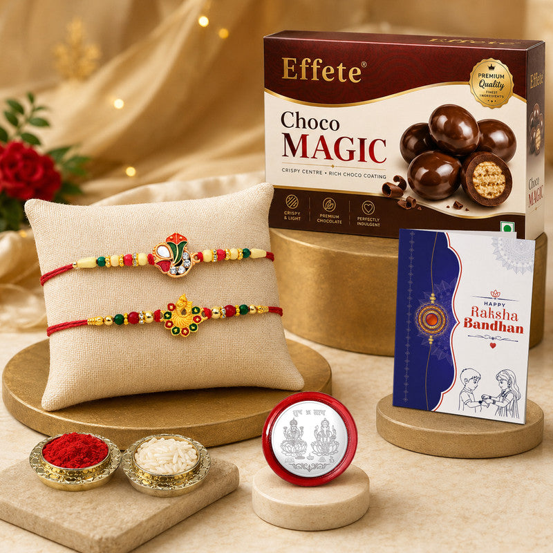 Designer Rakhi Combo for Brother with Choco Magic(32-GM)Rakhi Set of 2 | Assorted Rakhi