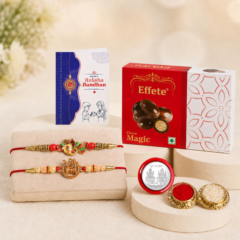 Designer Rakhi Combo for Brother with Choco Magic(32-GM)Rakhi Gift | Assorted Rakhi