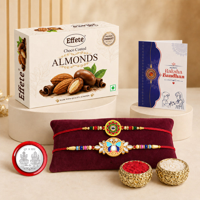 Rakhi Combo for Brother with Chocolate Almond (32-GM)Rakhi Set | Assorted Gift Box