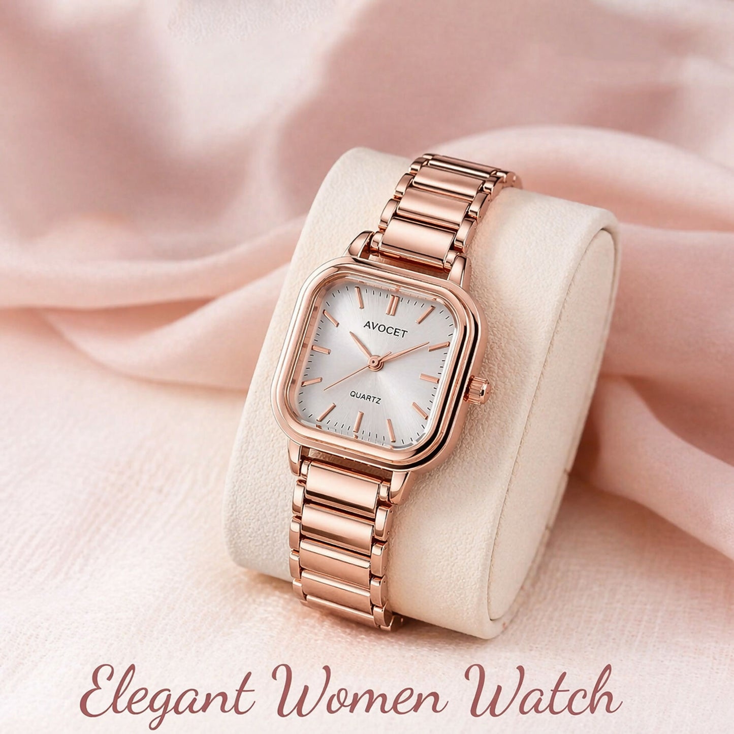 Stylish Rose Gold Square Dial Analog Women’s Watch with Metal Strap