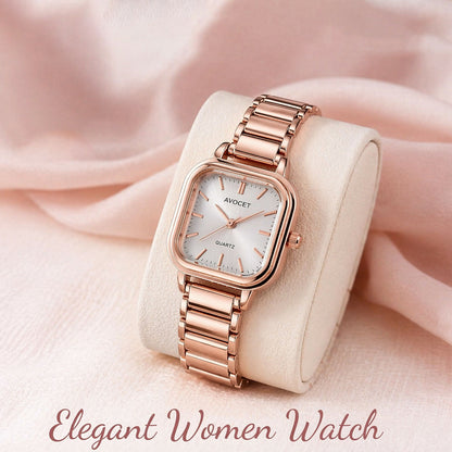 Stylish Rose Gold Square Dial Analog Women’s Watch with Metal Strap