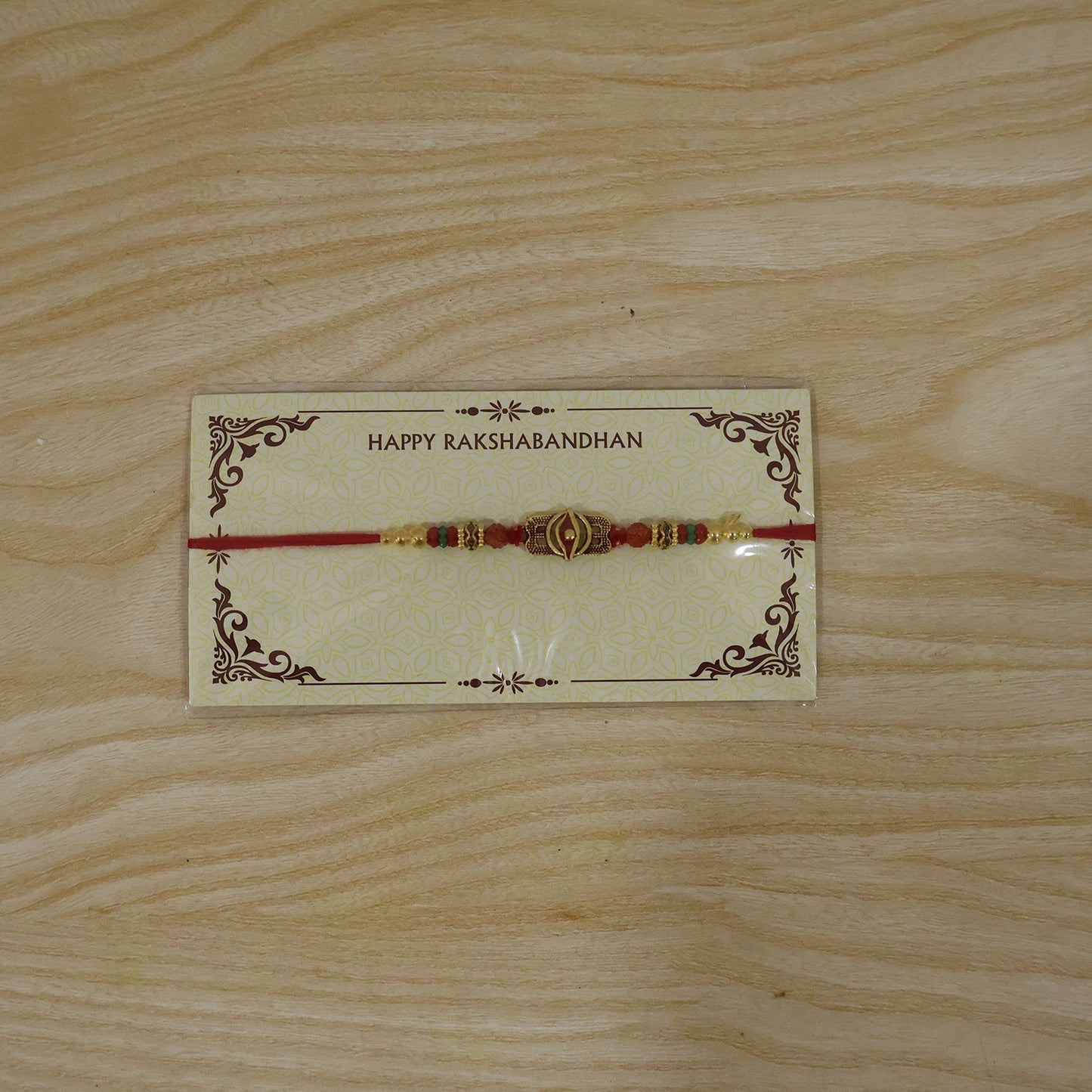 Complete view of Antique Oxidized Rudraksha Designer Rakhi