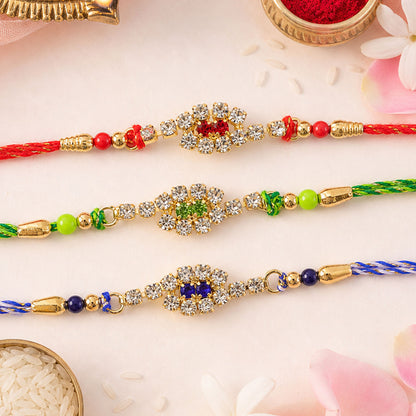 Oval Halo Motif Rakhi with AD Stones for Brother (Pack of 6)
