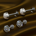 Gold, silver plated Pearl and AD Flat Back Stud Earrings Combo Pack of 4