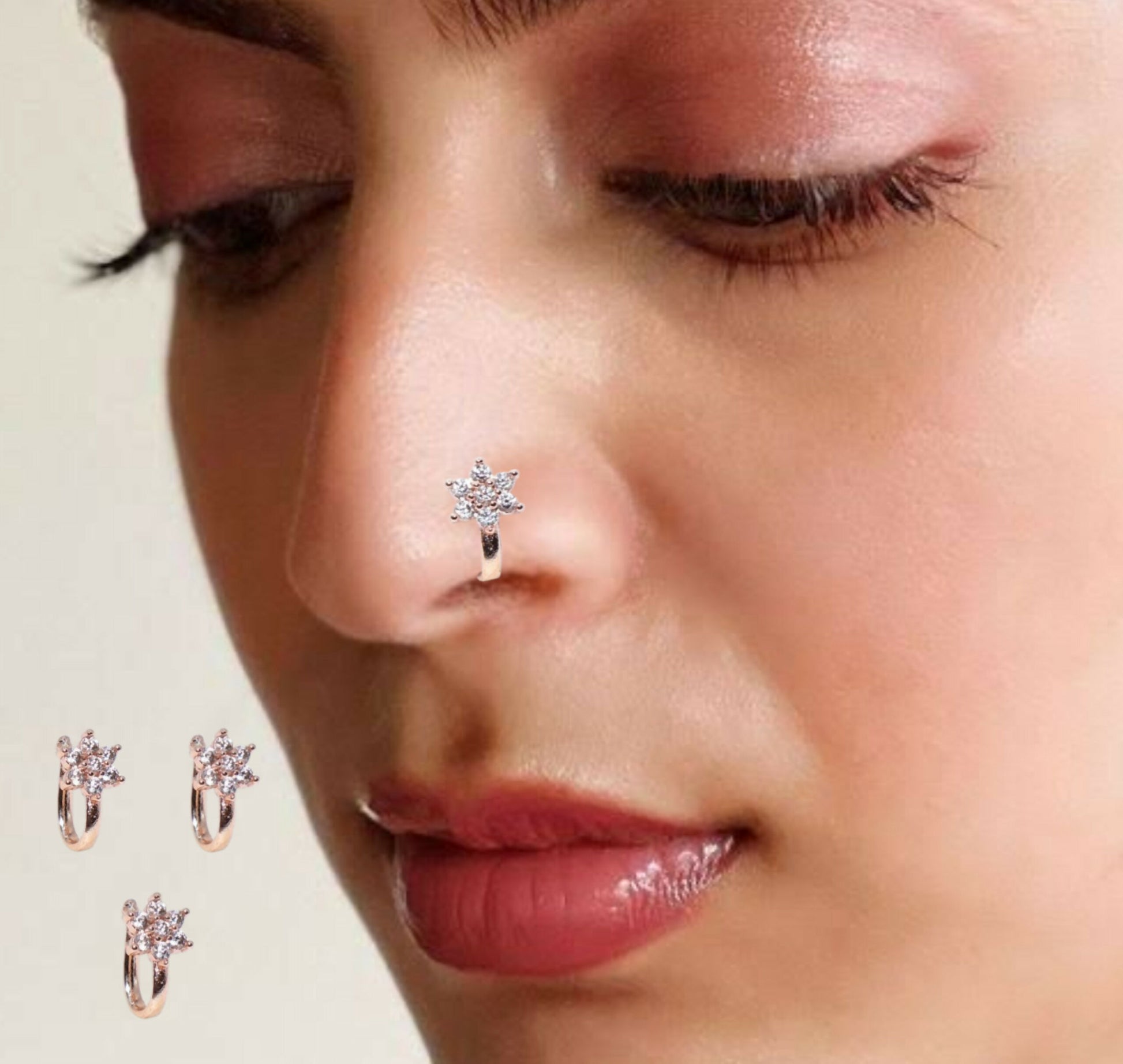 Non-Piercing CZ Nose Clip/Press Nath | Multi-Design Combo Combo Pack of 3