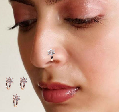 Non-Piercing CZ Nose Clip/Press Nath | Multi-Design Combo Combo Pack of 3