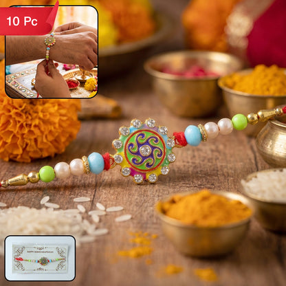 Rakhi Vibrant Multicolor Floral Swirl Design for Raksha Bandhan (10pcs)