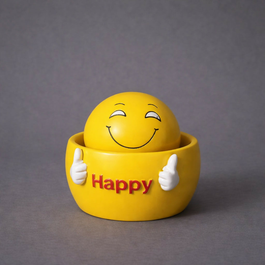 Happy Emoji Decorative Storage Showpiece for Desk and Home Decor (Mix Design)