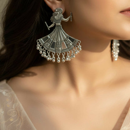 Oxidized Silver Tribal Dancer Earrings with Ghungroo Detailing