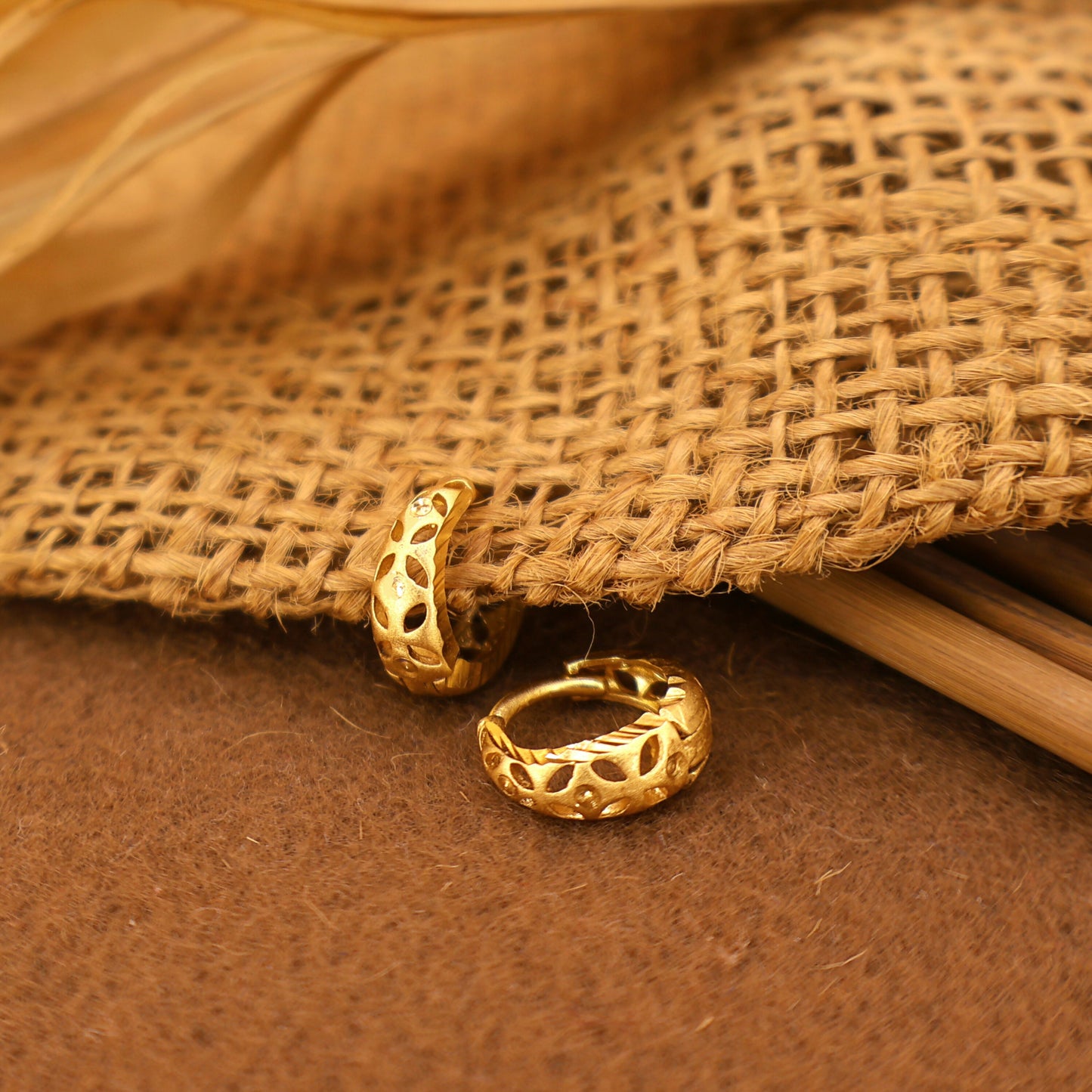Gold Filigree Huggie Hoop Earrings with AD kan ki bali