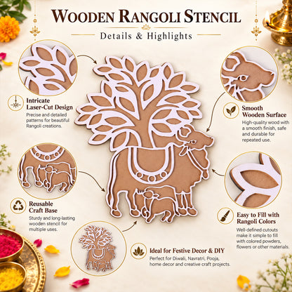 Cow and Calf Rangoli Stencil Board for Puja, Festival and Home Entrance Decor