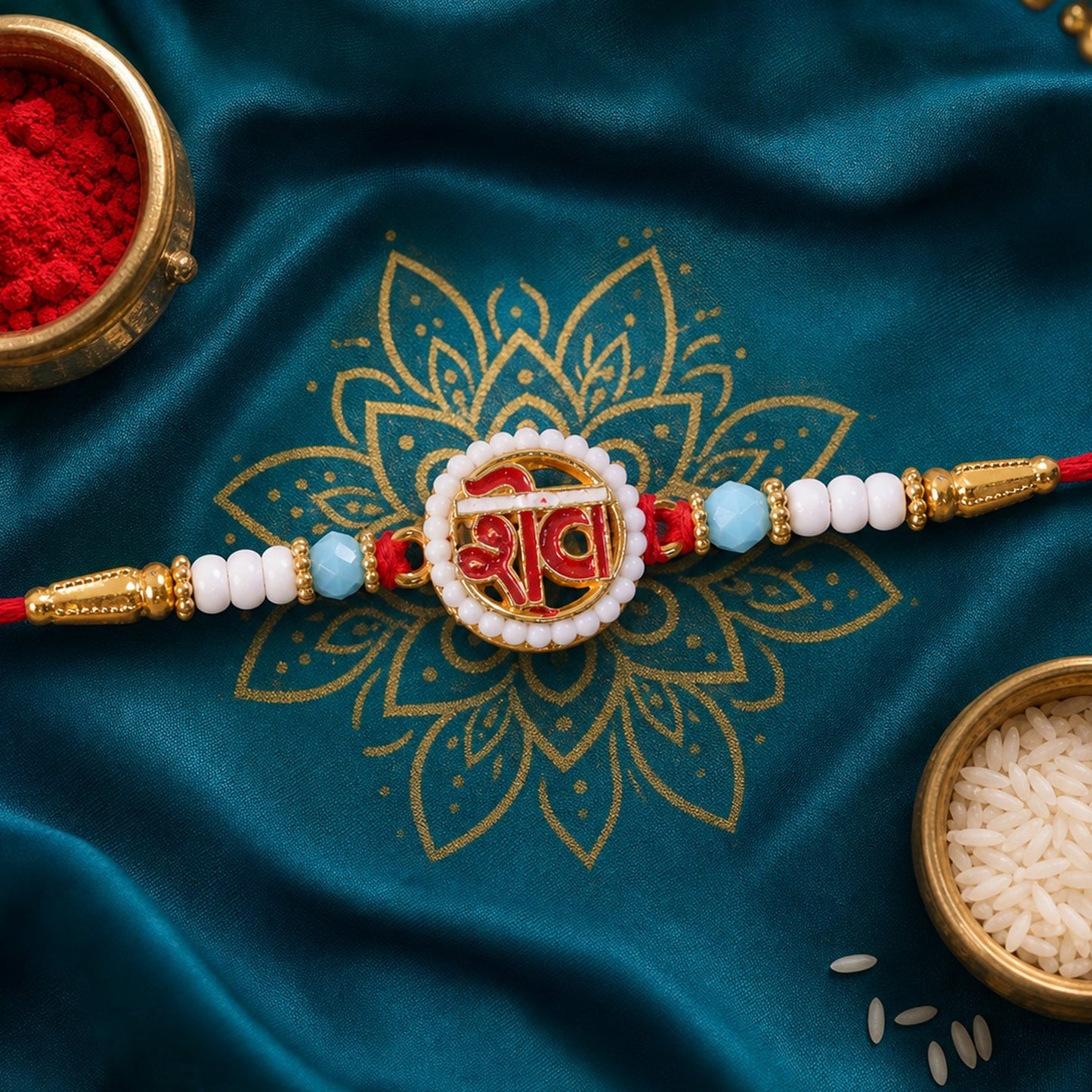 Shiv Pearl Rakhi Set with Butterscotch Chocolates, Pack of 3