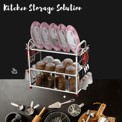 Regular Stainless Steel 18 x 18 Dish Rack | 2-Tier Kitchen Utensil Drainer | Plate Stand with Cutlery & Glass Holders