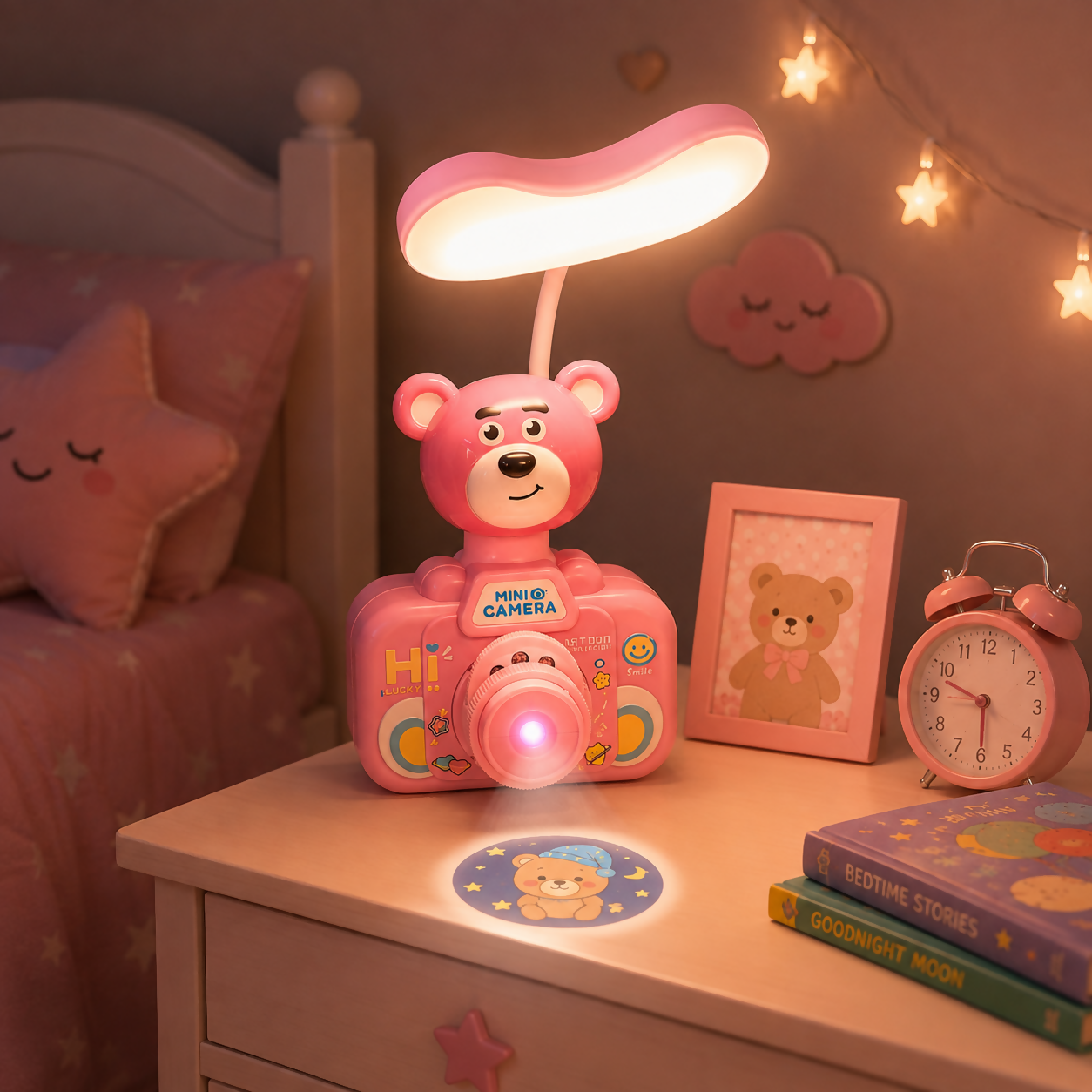 Kids Cartoon Projector LED Table Lamp, 3 Light Modes, Rechargeable