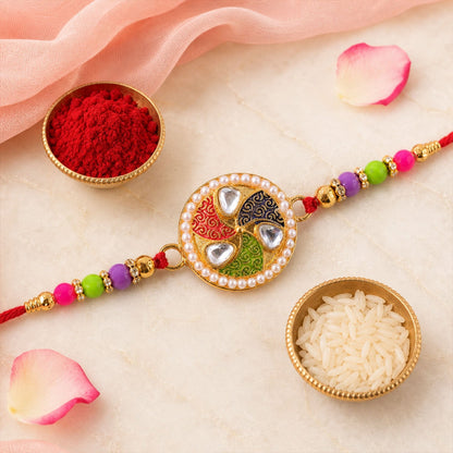 Kundan Meenakari Rakhi Pearl Border Multicolor Beads (10pcs)
