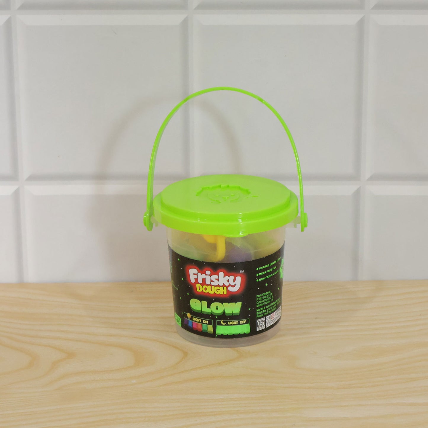 Glow Play Dough Bucket Set 120g with 6 Colour Doughs, Shape Molds & Roller for Kids