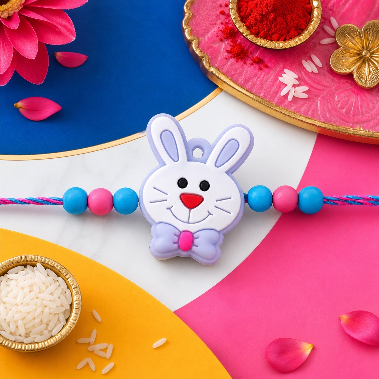 Rabbit Charm Kids Rakhi for Brother Beaded Traditional Design (10pcs)