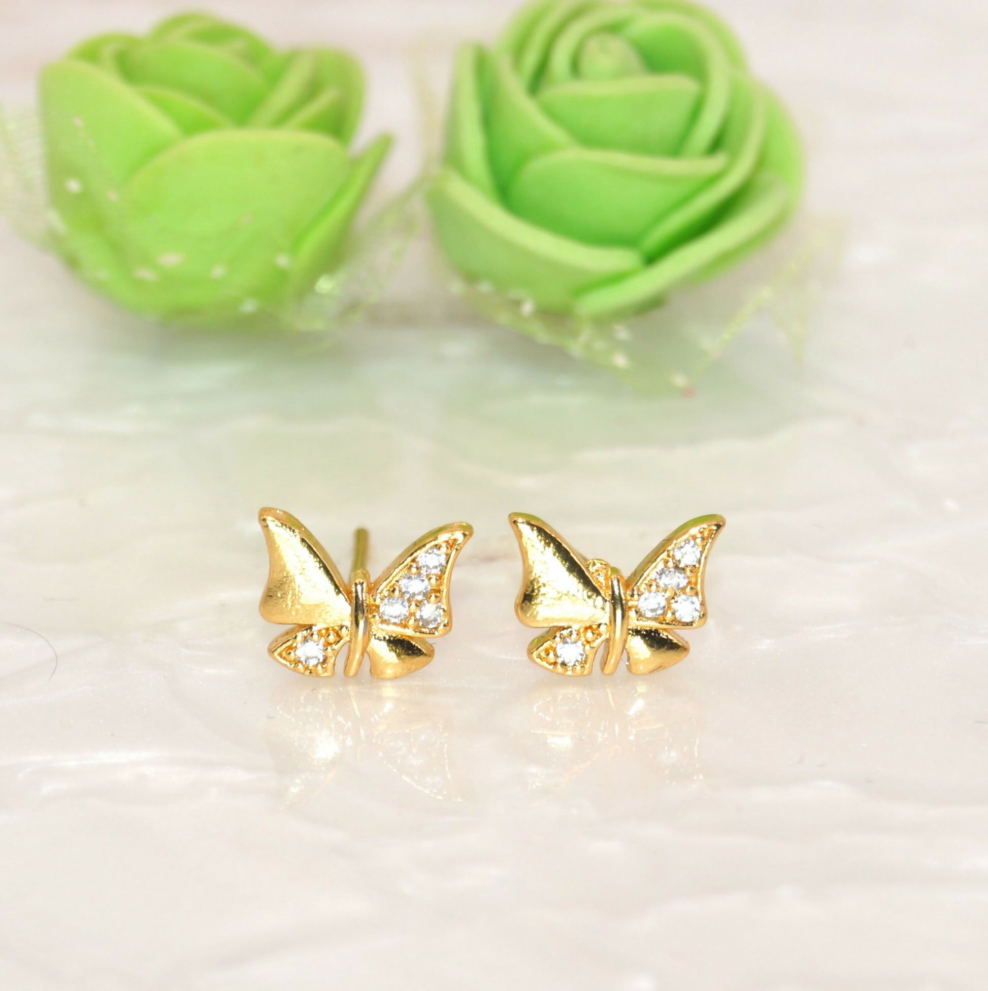 Dainty Gold Butterfly Stud Earrings with AD for women & girls