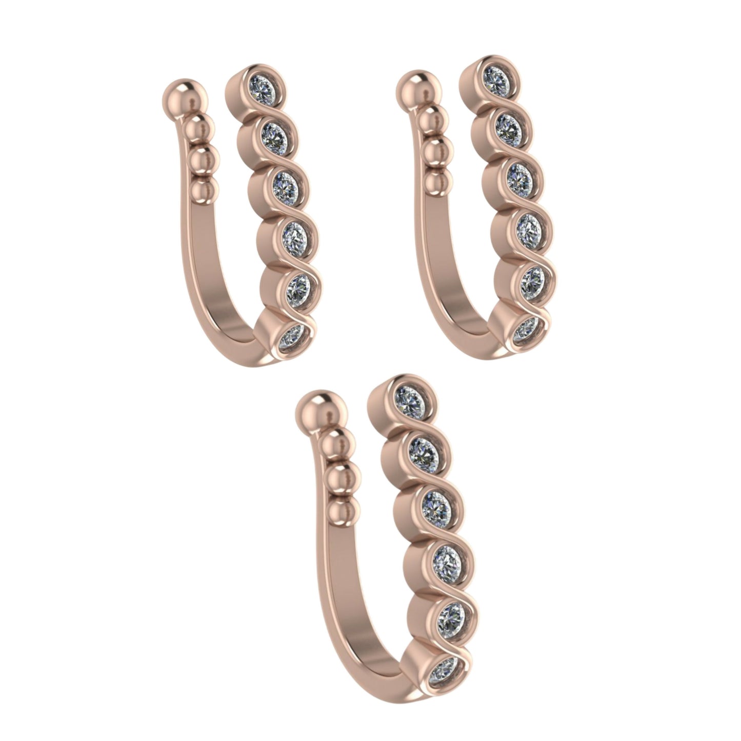 CZ Stone U-Shaped Nose Clip/Non-Piercing Nath/Press Nose Ring Combo Pack of 3