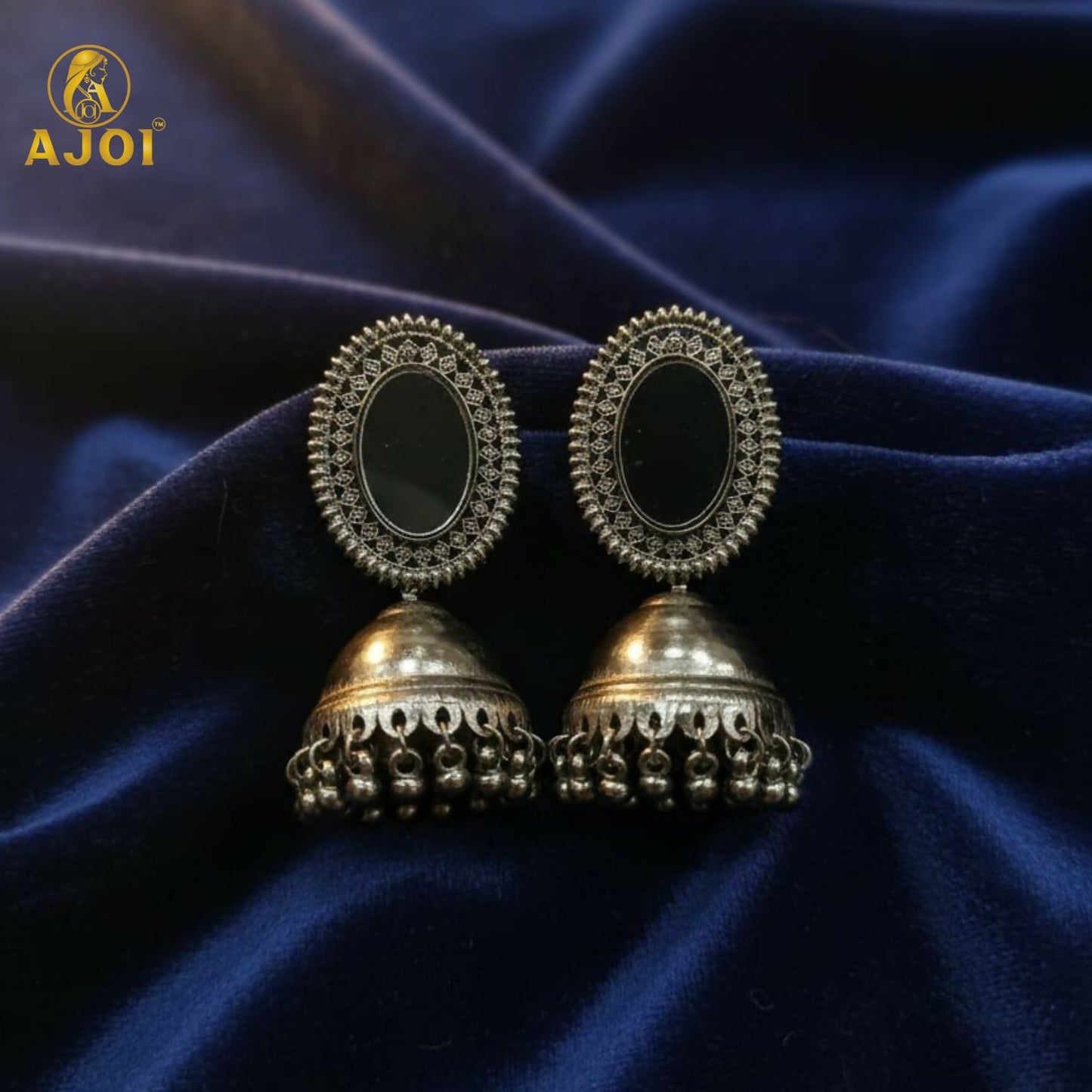 Antique Silver Mirror Jhumka Earrings