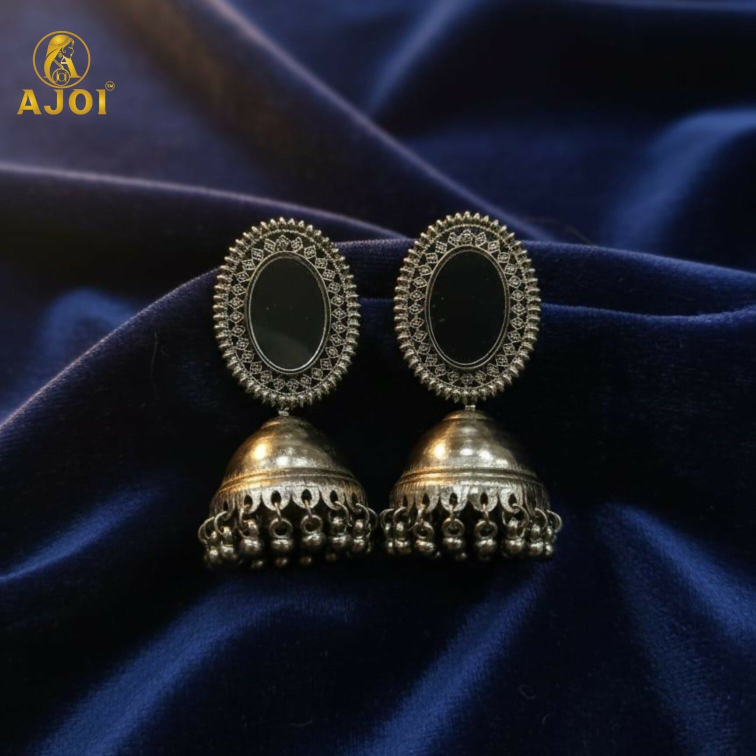 Antique Silver Mirror Jhumka Earrings
