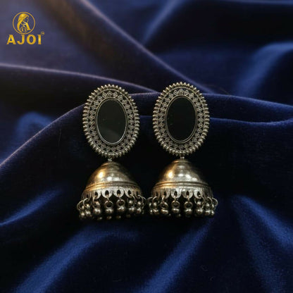 Antique Silver Mirror Jhumka Earrings