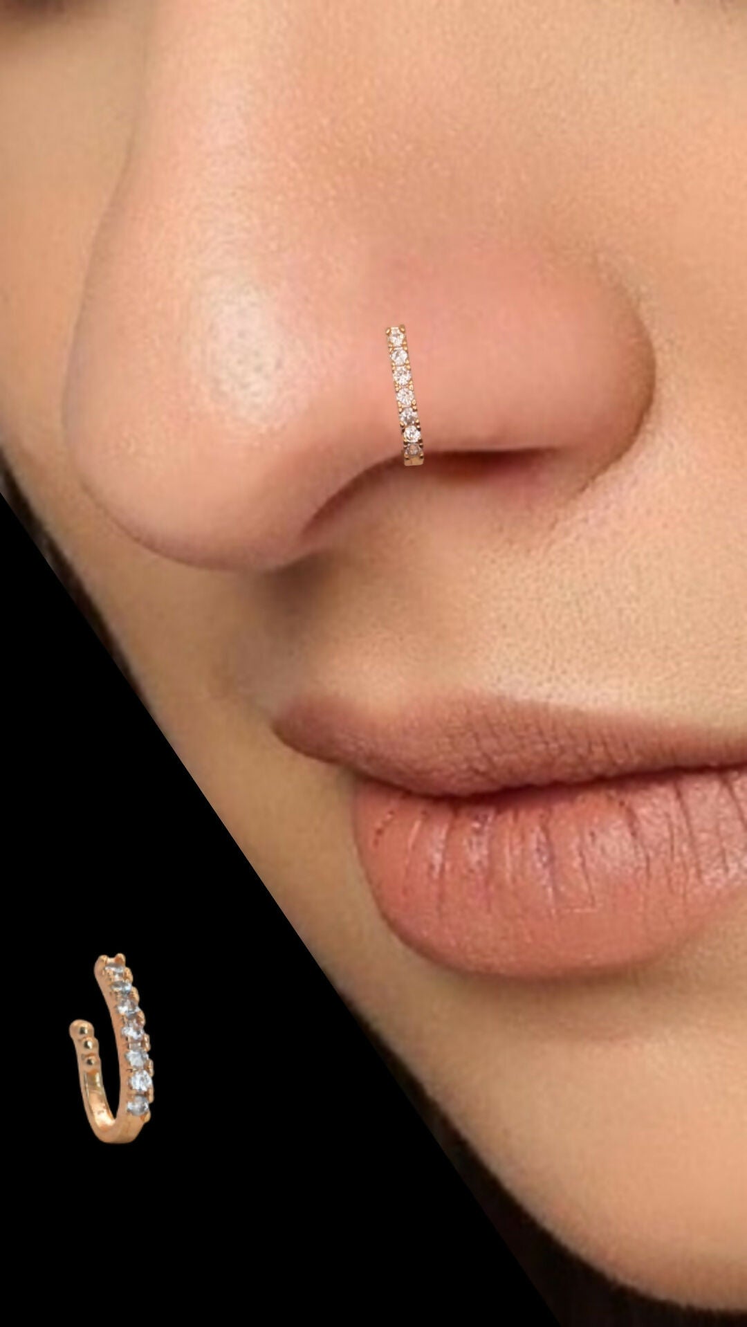 Ruby CZ Gold Plated Non-Piercing Flower Nose Ring/Clip-On Nath Combo Pack of 2