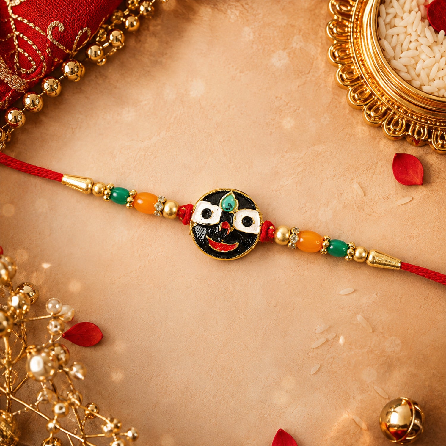 Lord Jagannath Enamel Pendant Rakhi with Multicolor Beads