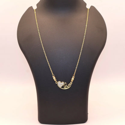 Stylish gold heart love pendant necklace showcasing pavé-set zirconia stones on a delicate chain