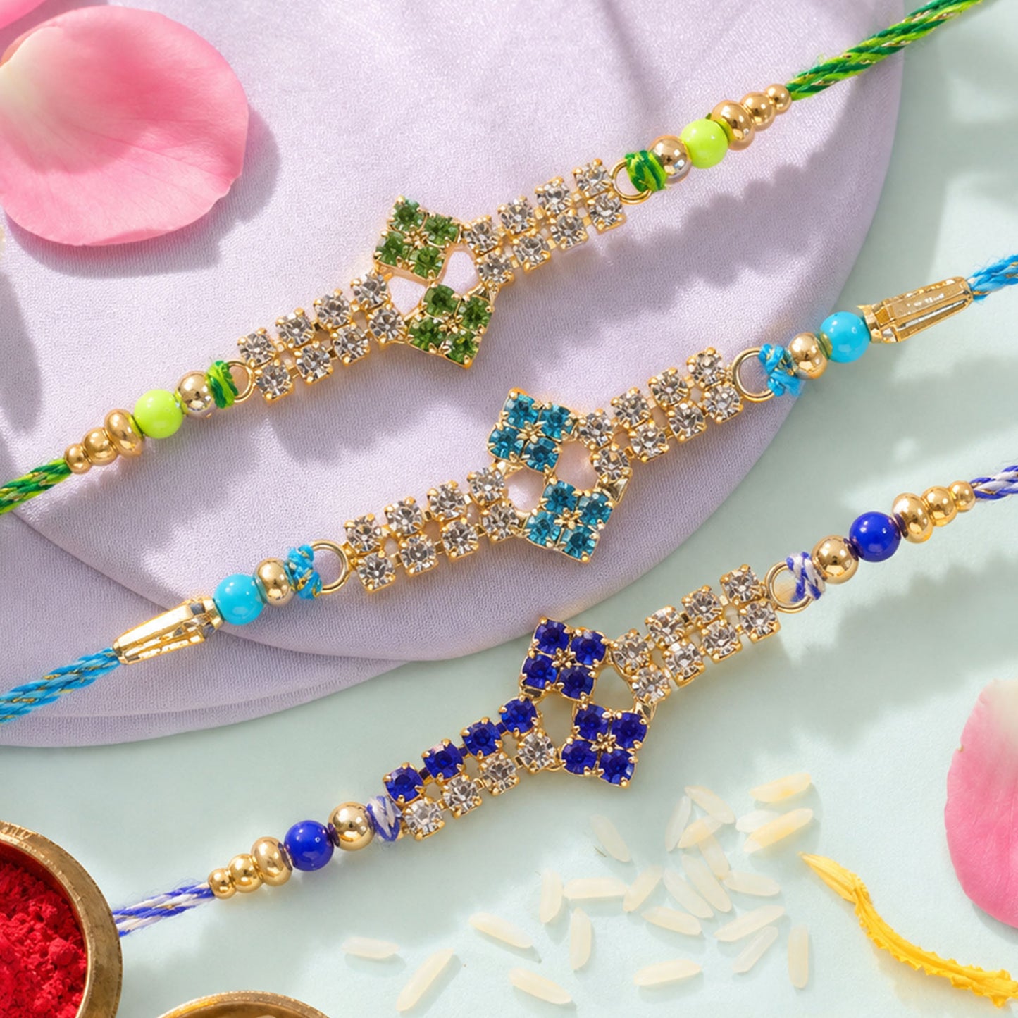 Floral Motif Long Bar Rakhi for Raksha Bandhan (Pack of 6)