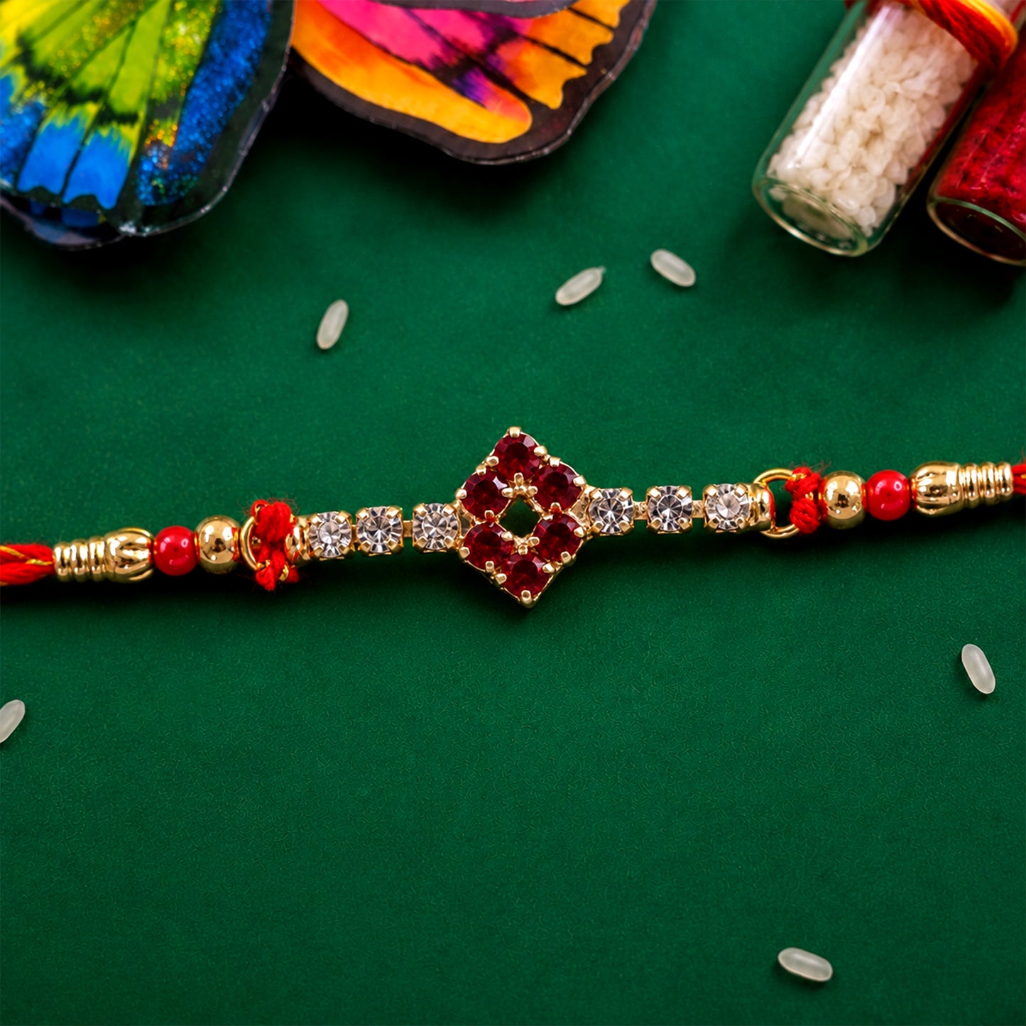 Open Diamond Frame Rakhi with AD Stonework for Brother (Pack of 6)