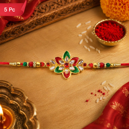 Floral Meena Stone Rakhi Design for Raksha Bandhan Celebration (5pcs)