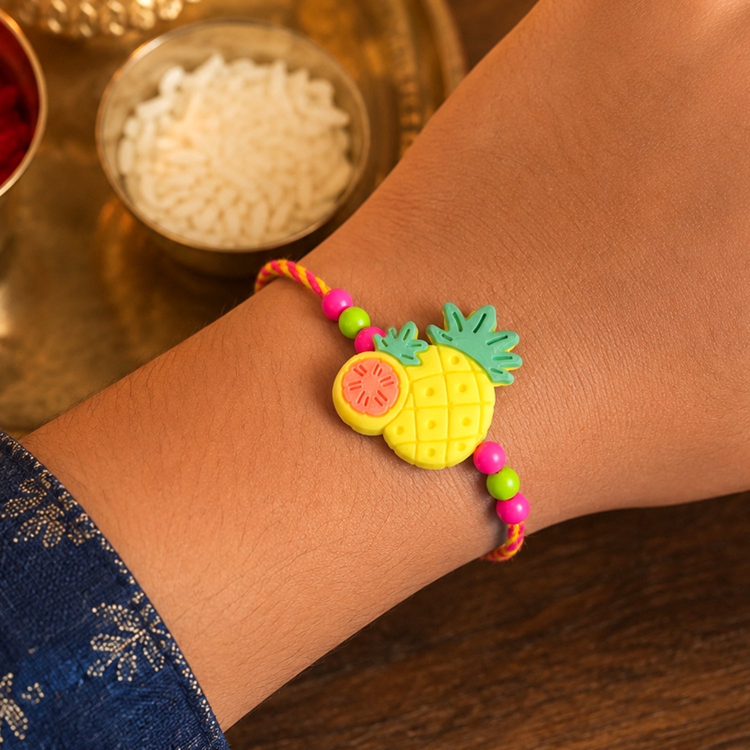 Pineapple Fruit Charm Rakhi for Brother Designer Kids Rakhi (10pcs)