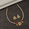 Meenakari Necklace – Gold-Plated Rose Double Pendant with Tassels