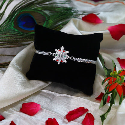 Turtle Rakhi Silver Finish with Enamel Highlights (5pcs)