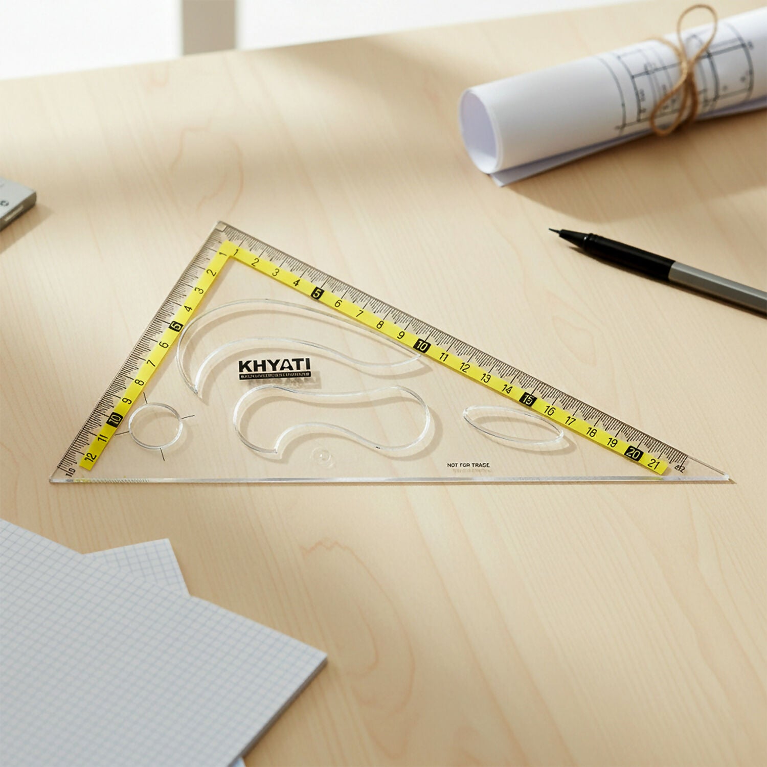 Khyati Strong Transparent Set Square with Protractor Scale for School & Technical Drawing Use