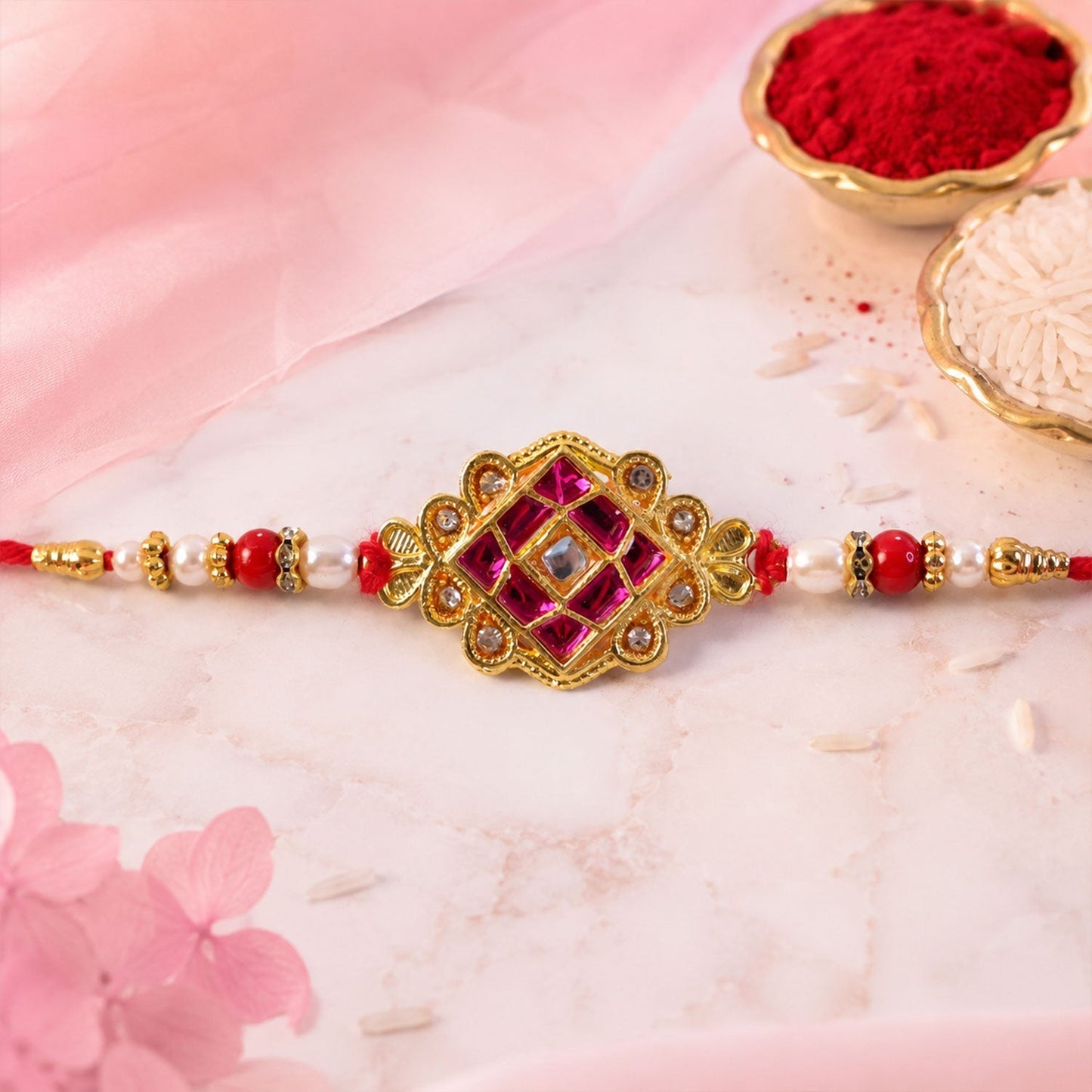 Kundan Beaded Floral Rakhi for Raksha Bandhan Gift (5pcs)