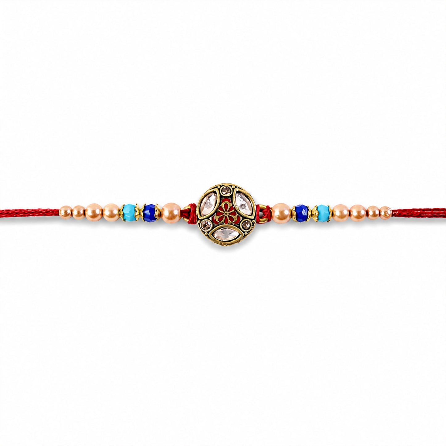 Royal Traditional Kundan Stone & Pearl Beaded Designer Rakhi for Brother