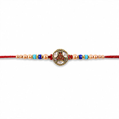 Royal Traditional Kundan Stone & Pearl Beaded Designer Rakhi for Brother