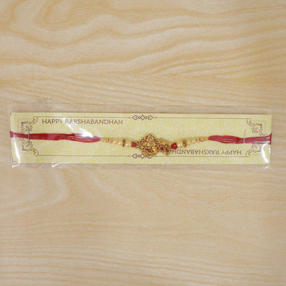 Golden Peacock Rakhi Pearl Beads & Red Thread for Brother on Raksha Bandhan (10pcs)